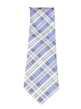Calvin Klein Silk Tie Blue Gray Plaid Slim Cut Necktie 3.25” Width 59” Length